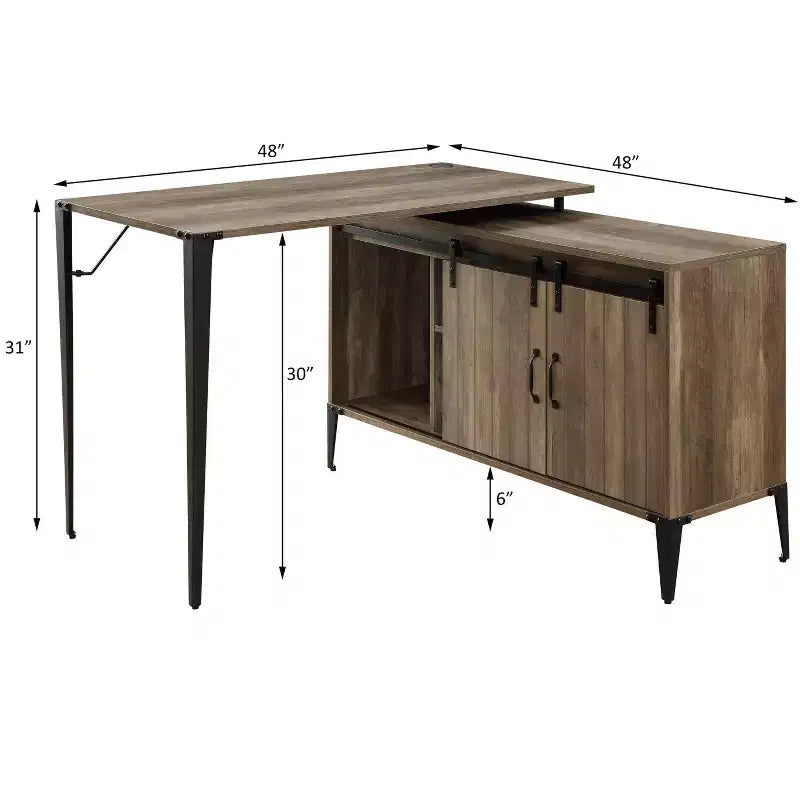 TUYOHW 48 L-Shape Writing Desk,Modern Computer Desk with Sliding Barn Door Storage,Cord Management,Metal Legs,Study Desk for Home Office