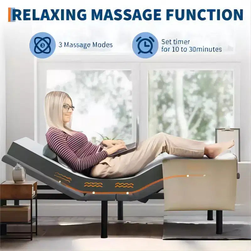 Zero-Gap Adjustable Bed Frame with Wireless Remote & Massage, Easy Assembly, Adjustable Head & Foot, USB Ports