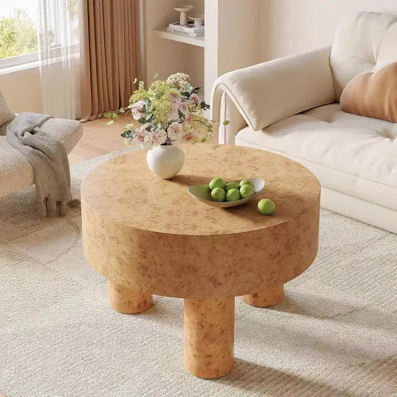 Lantine 31.5-Inch Round Coffee Table for Living Room, Modern Circle Cocktail Tea Table with Burl Texture and Sturdy Legs for Apartment, Small Space