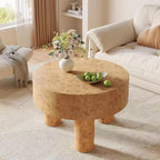 Lantine 31.5-Inch Round Coffee Table for Living Room, Modern Circle Cocktail Tea Table with Burl Texture and Sturdy Legs for Apartment, Small Space