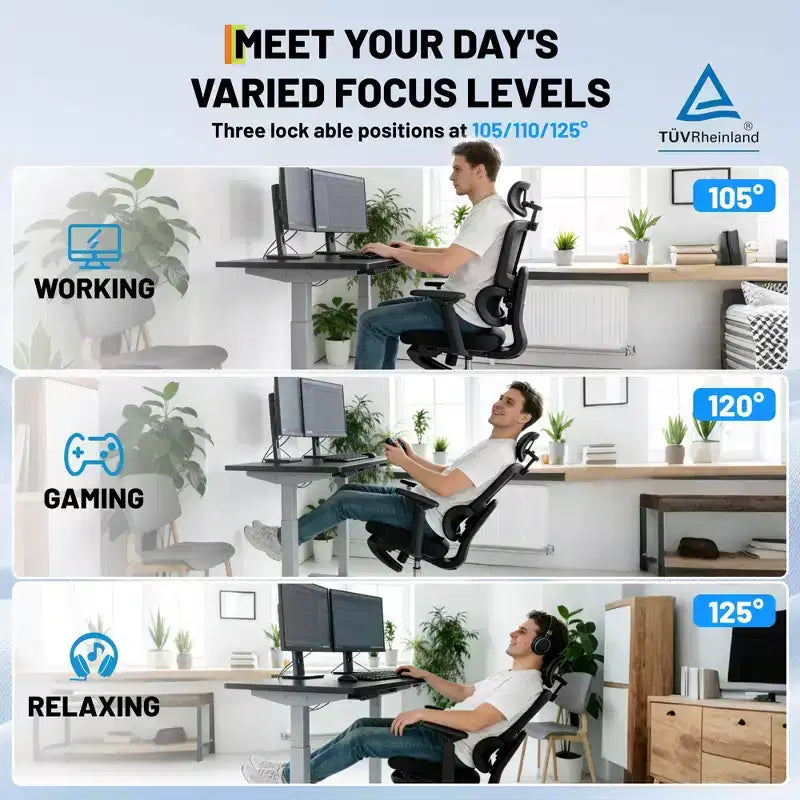 Silla de oficina ergonómica de malla de alta resistencia para videojuegos, con respaldo alto, reposabrazos abatibles 4D, reposacabezas y soporte lumbar ajustables, capacidad de 181 kg