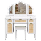 44.37 Makeup Vanity Desk with 13 LED Bulbs, 3 Lighting Modes, Tri-Fold Mirror, 5 Drawers & Shelves, Bedroom Charging Station, White