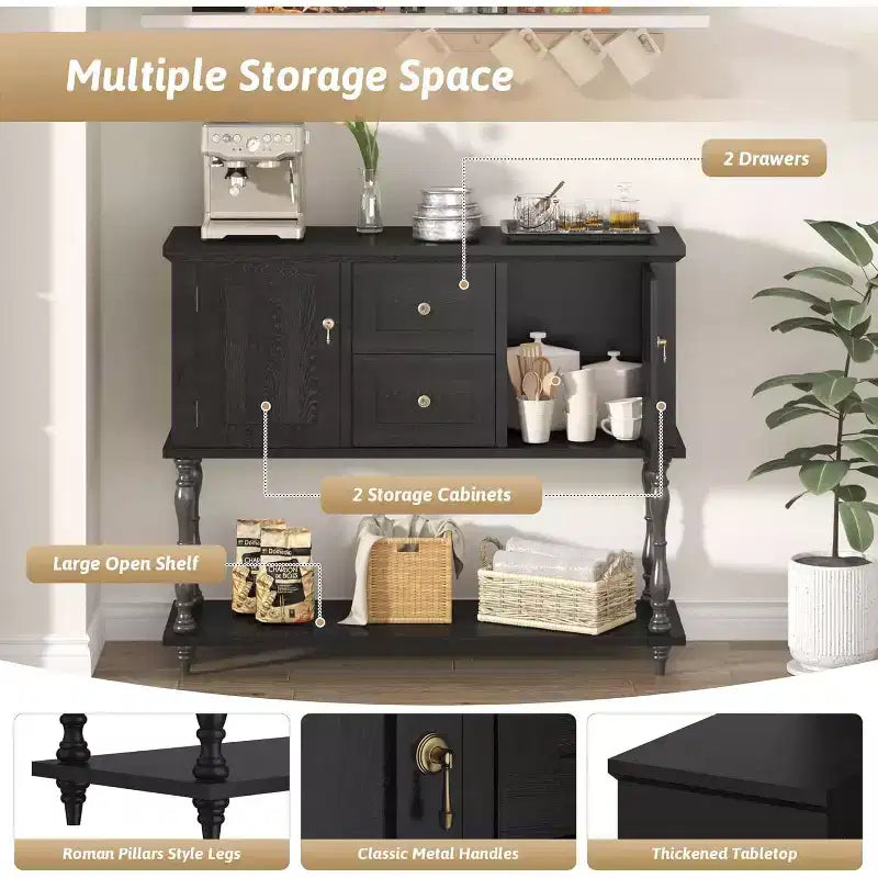 Console Table with 2 Drawers & 2 Doors, 42 Farmhouse Wood Entryway Table with Bottom Storage Shelf,Antique Storage Cabinet TV Stand for Hallway