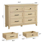 6 Dresser for Bedroom, 47 in Wide Drawer Dresser with Storage Freestanding, Wooden Closet Storage Chest for Living Room, Bedroom, Entryway