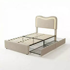 Bed Frame with 2 Storage Drawers, Upholstered Platform Bed with LED Headboard, No Box Spring Needed for Kids, Teens
