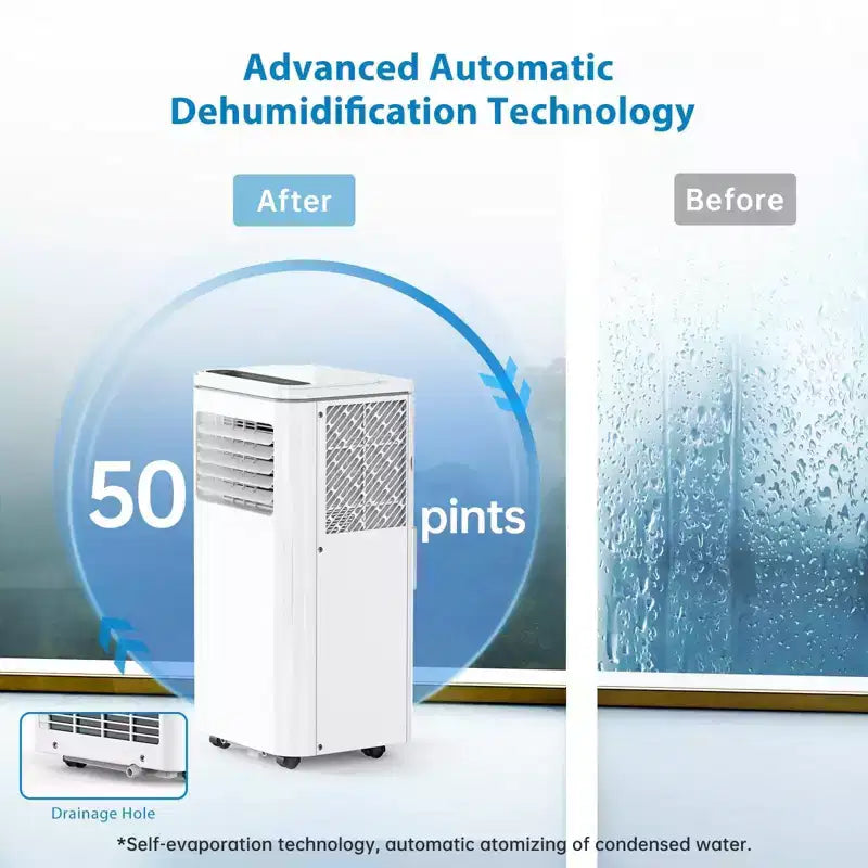 Climatiseur portable Acekool 8 000 BTU, ventilateur et déshumidificateur 3-en-1, mode veille, minuterie 24h, télécommande pour pièces jusqu'à 32,5 m²