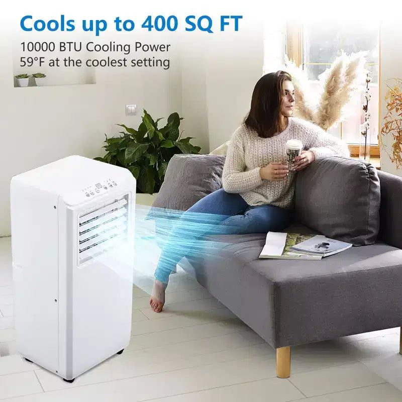 Climatiseur Portable Acekool 10 000 BTU, Ventilateur Rafraîchisseur Déshumidificateur 3-en-1, Télécommande, Minuteur 24H, Kit Fenêtre pour Pièces Jusqu'à 42 m²