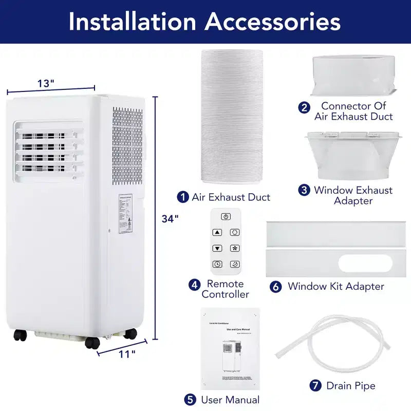 Climatiseur portable Acekool 10 000 BTU, ventilateur déshumidificateur 3-en-1, minuterie 24h, climatiseur facile à déplacer pour des pièces jusqu'à 42 m²