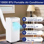 Climatiseur portable Acekool 10 000 BTU, ventilateur déshumidificateur 3-en-1, minuterie 24h, climatiseur facile à déplacer pour des pièces jusqu'à 42 m²