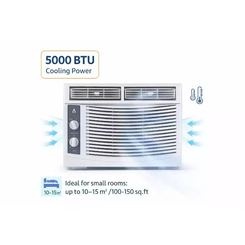Climatiseur de fenêtre Acekool 5 000 BTU, Climatiseur de fenêtre à refroidissement rapide avec télécommande, minuterie, refroidissement silencieux pour les petites pièces jusqu'à 28 m²