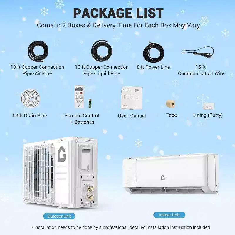 Climatiseur et Chauffage Mini Split Acekool 9 000 BTU, Pompe à Chaleur CVC Sans Conduit 20 SEER2, Contrôle WiFi, Refroidit les Pièces jusqu'à 42 m²