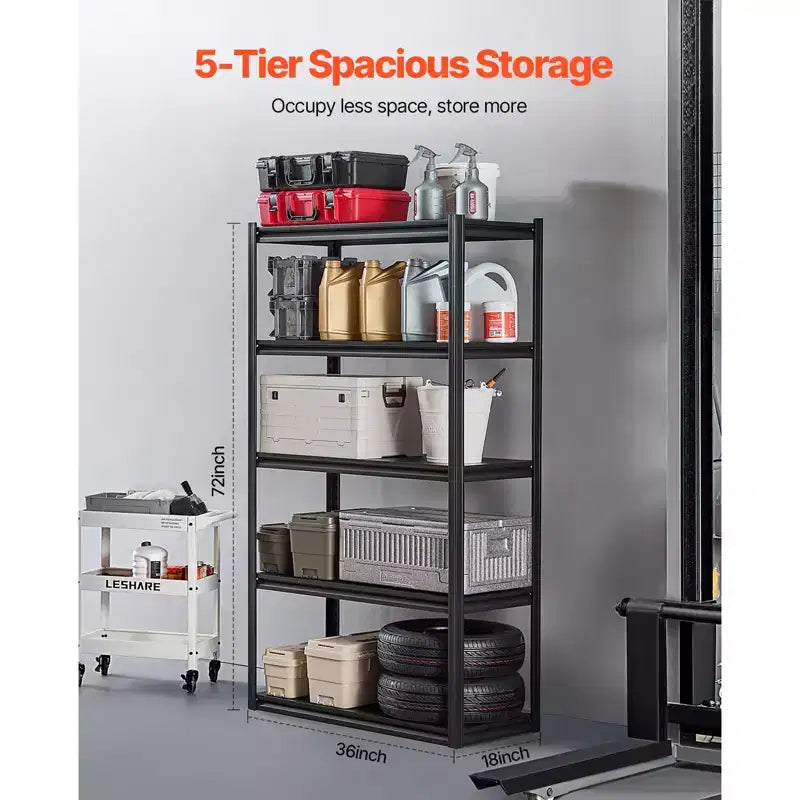 VEVOR Storage Shelves, 2000lbs, 5Tier Garage Storage Shelving, 18 Dx40 Wx72 H Adjustable Metal Shelves for Garage Shelves Utility Rack Shelf,Black
