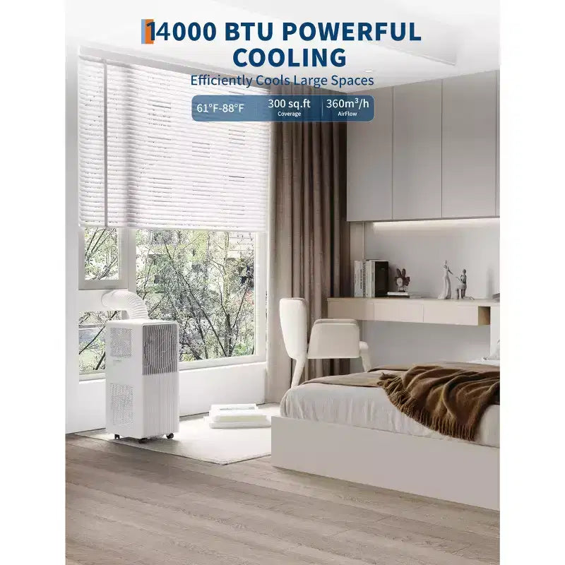 Climatiseur portable sans drainage de 14 000 BTU, unité de climatisation 3-en-1 pour pièces de 21 à 28 m², déshumidificateur et ventilateur, mode veille