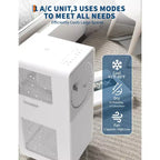 Climatiseur portable sans drainage de 14 000 BTU, unité de climatisation 3-en-1 pour pièces de 21 à 28 m², déshumidificateur et ventilateur, mode veille