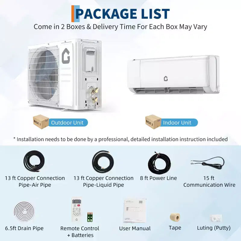 Climatiseur Mini Split 9000 BTU, Unité Murale 18.5 SEER2 208-230V avec Climatisation et Chauffage Jusqu'à 42 m²