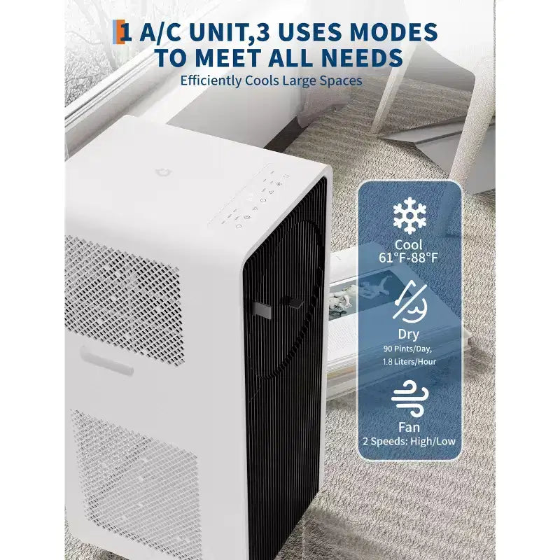 Climatiseur portable sans drainage 14 000 BTU pour pièces intérieures, unité de climatisation 3-en-1 pour chambre de 21 à 28 m²