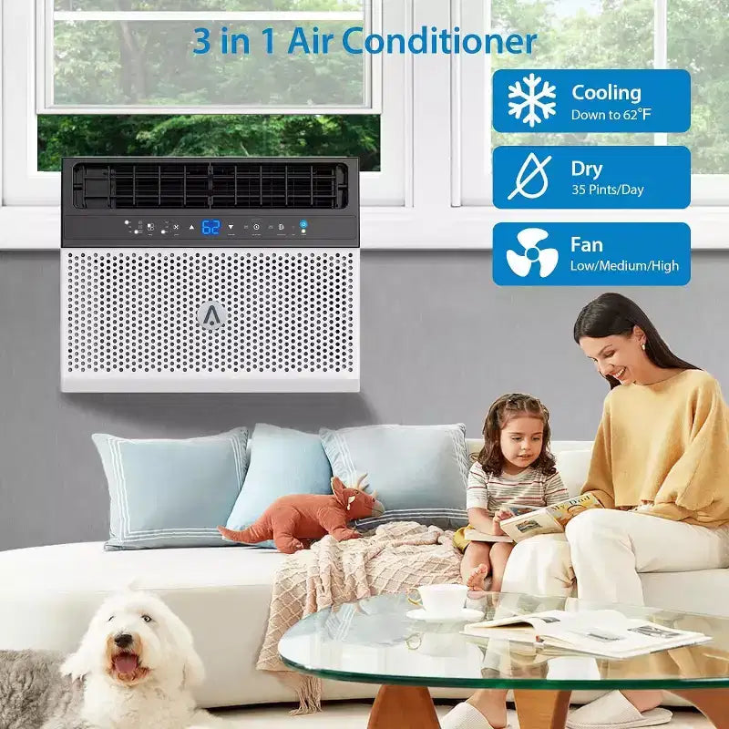 Aire acondicionado de ventana en forma de U de 8.000 BTU Ultra silencioso Eficiencia energética Profundidad ajustable Control remoto Filtro lavable