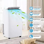 Aire Acondicionado Portátil y Deshumidificador, 14,000 BTU para Habitaciones de 70 m², con Modo Noche, Ventilador Oscilante, Temporizador, Control Remoto y Kit para Ventana
