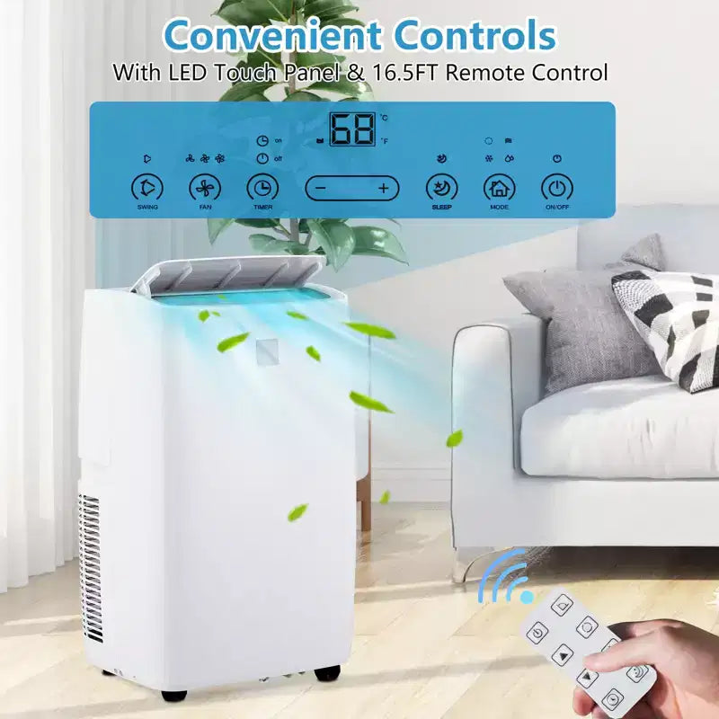 Aire Acondicionado Portátil y Deshumidificador, 14,000 BTU para Habitaciones de 70 m², con Modo Noche, Ventilador Oscilante, Temporizador, Control Remoto y Kit para Ventana