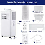 Aire acondicionado portátil de 10,000 BTU - CA 3 en 1 de bajo consumo para campamentos y habitaciones de hasta 450 pies cuadrados. Incluye deshumidificador, ventilador, control remoto y kit para ventana