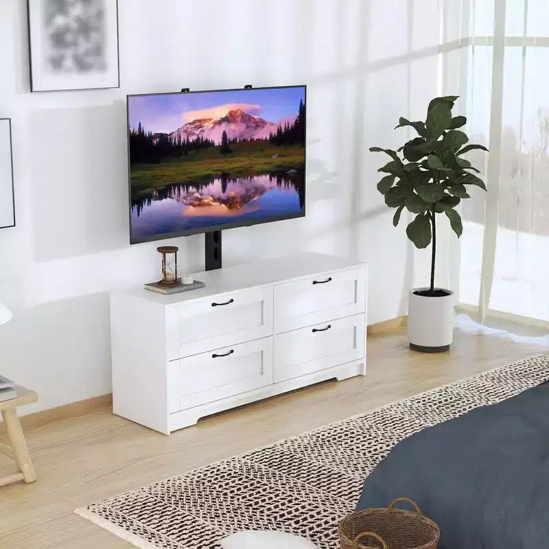 TV Stand with Mount & 4 Drawers, Wooden Entertainment Center for TVs Up to 80 Inch, Adjustable Media Console Table for Living Room Bedroom