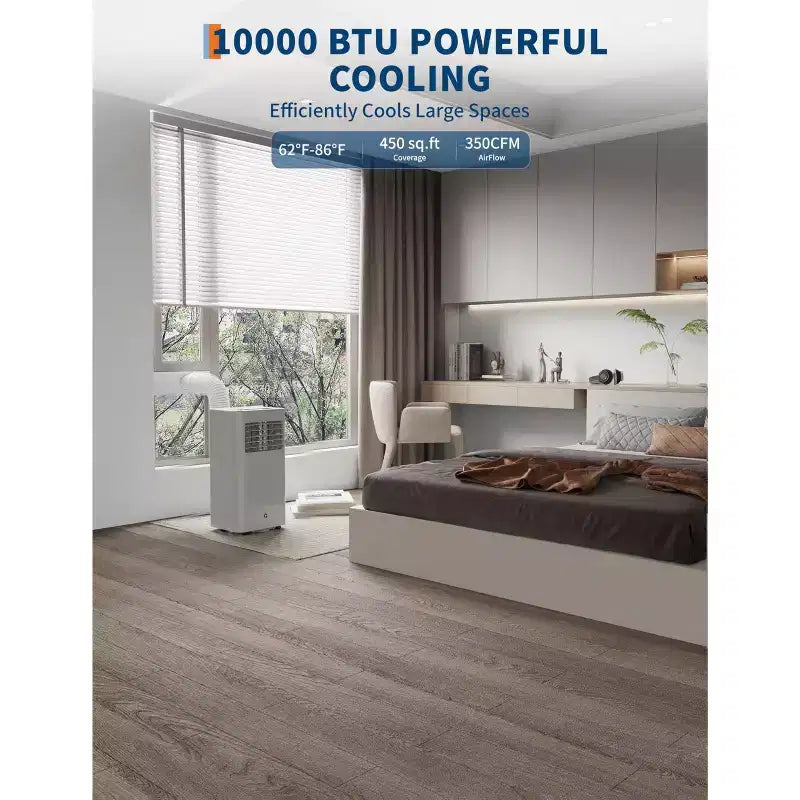 Climatiseur portable 10000 BTU, unité de refroidissement 3-en-1 silencieuse pour pièces jusqu'à 42 m², comprend les modes déshumidificateur et ventilateur
