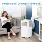 Climatiseur mobile portable 8 000 BTU : Appareil 4-en-1 avec déshumidificateur, ventilateur et mode nuit pour 32-42 m². Caractéristiques : installation facile, télécommande et minuterie 24h.