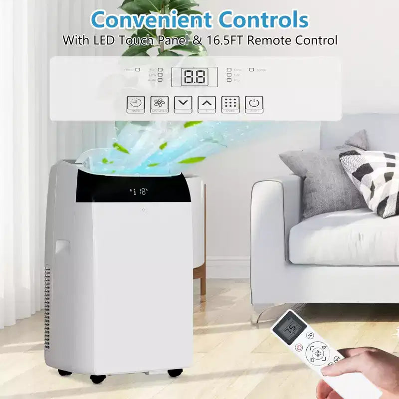 Climatiseur portable 14 000 BTU, 3-en-1 (climatisation, déshumidification, ventilation) pour grandes pièces jusqu'à 70 m², ultra-silencieux avec télécommande et minuterie.