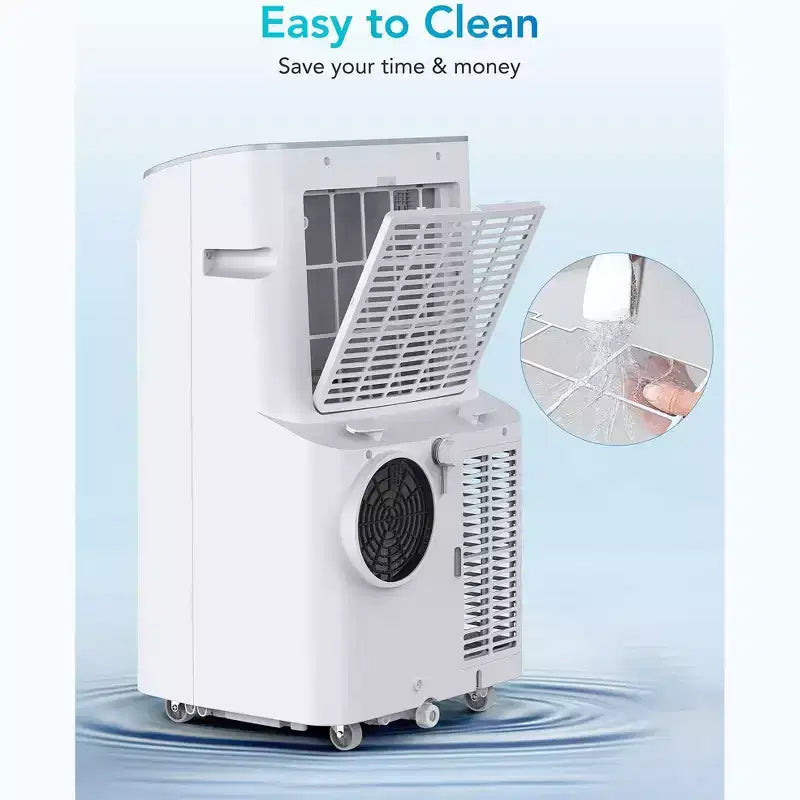 Climatiseur portable 3-en-1 de 12 000 BTU. Refroidit et déshumidifie jusqu'à 70 m² avec télécommande, mode veille, minuterie et kit d'installation. Idéal pour dortoir, bureau, maison.