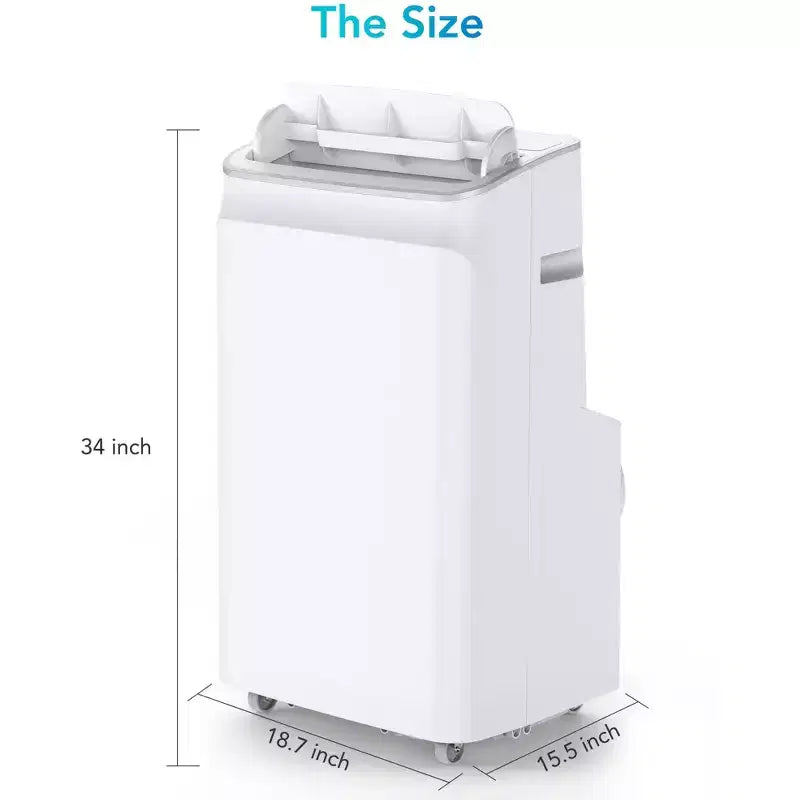 Climatiseur portable 3-en-1 de 12 000 BTU. Refroidit et déshumidifie jusqu'à 70 m² avec télécommande, mode veille, minuterie et kit d'installation. Idéal pour dortoir, bureau, maison.