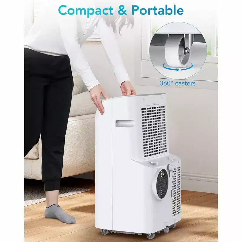 Climatiseur portable 3-en-1 de 12 000 BTU. Refroidit et déshumidifie jusqu'à 70 m² avec télécommande, mode veille, minuterie et kit d'installation. Idéal pour dortoir, bureau, maison.