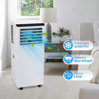 Aire acondicionado portátil blanco de 8,000 BTU, potente refrigeración para espacios de 350 pies cuadrados. 4 modos: frío, ventilador, deshumidificador y reposo con control remoto y temporizador programable de 24 horas