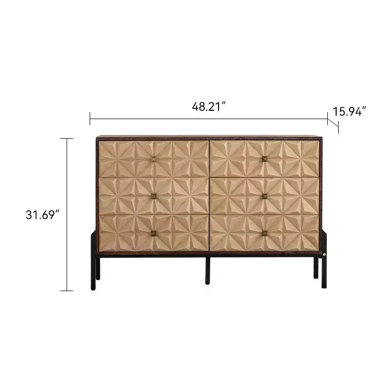 Sideboard with Geometric Pattern, 6-Drawer Dresser with Smooth Sliding Drawers, Modern Console Cabinet for Kitchen Dining Living