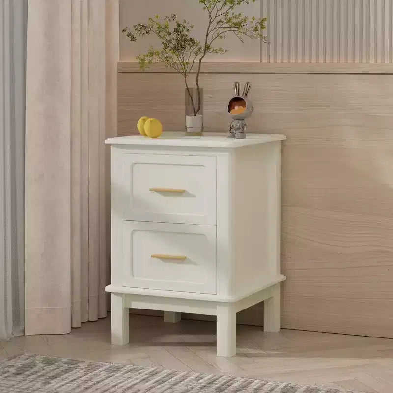 Modern Nightstand with 2 Drawers, Cream White Bedside Table with Gold Handles, Compact Wood Accent Table for Small Spaces