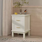 Modern Nightstand with 2 Drawers, Cream White Bedside Table with Gold Handles, Compact Wood Accent Table for Small Spaces