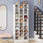 Lantine 10-Tier White Wooden Shoe Storage Cabinet with 30 Cubbies, Freestanding Tall Organizer for Entryway, Closet, Living Room.