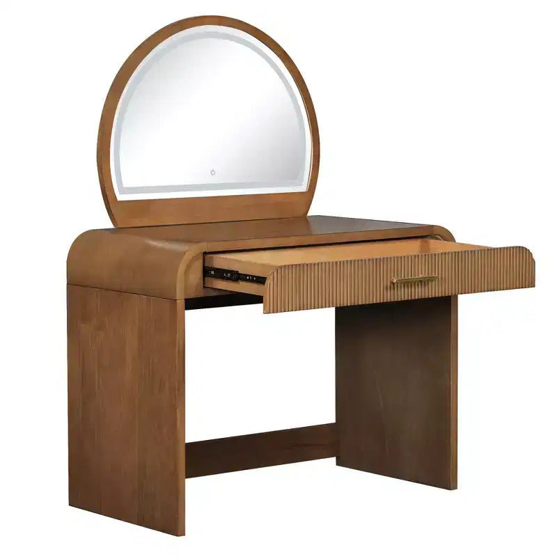 Tocador de textura ondulada de 39 pulgadas con pantalla táctil e iluminación LED integrada, un cajón, ideal para dormitorios, espresso