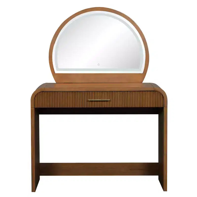Tocador de textura ondulada de 39 pulgadas con pantalla táctil e iluminación LED integrada, un cajón, ideal para dormitorios, espresso