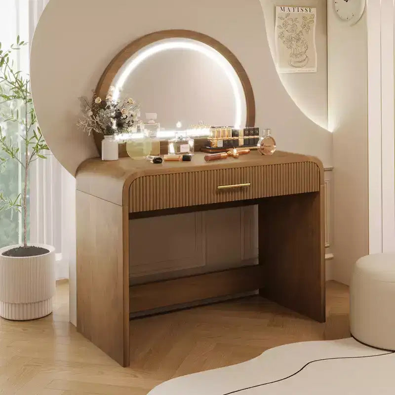 Tocador de textura ondulada de 39 pulgadas con pantalla táctil e iluminación LED integrada, un cajón, ideal para dormitorios, espresso