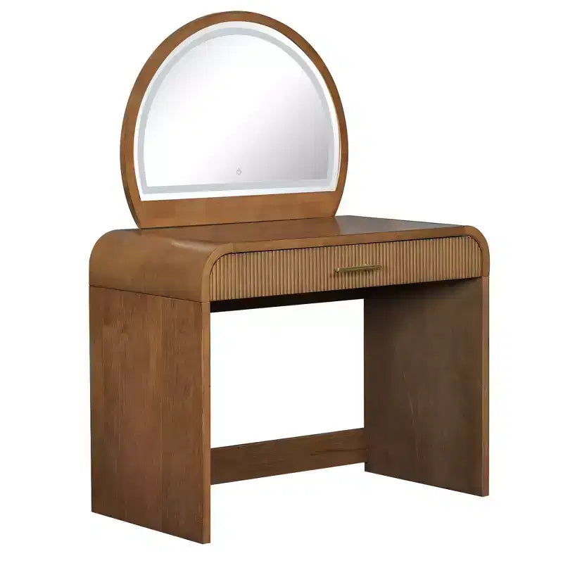 Tocador de textura ondulada de 39 pulgadas con pantalla táctil e iluminación LED integrada, un cajón, ideal para dormitorios, espresso