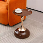 Mesa auxiliar redonda con cola de sirena de 21", mesa auxiliar pedestal de metal estilo Art Déco, mesa auxiliar estilo bandeja minimalista para espacios pequeños (marrón nogal)