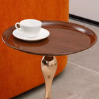 Mesa auxiliar redonda con cola de sirena de 21", mesa auxiliar pedestal de metal estilo Art Déco, mesa auxiliar estilo bandeja minimalista para espacios pequeños (marrón nogal)