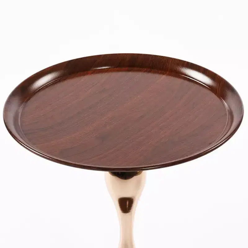 Mesa auxiliar redonda con cola de sirena de 21", mesa auxiliar pedestal de metal estilo Art Déco, mesa auxiliar estilo bandeja minimalista para espacios pequeños (marrón nogal)