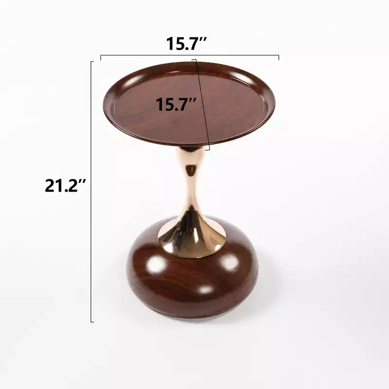 Mesa auxiliar redonda con cola de sirena de 21", mesa auxiliar pedestal de metal estilo Art Déco, mesa auxiliar estilo bandeja minimalista para espacios pequeños (marrón nogal)