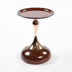 Mesa auxiliar redonda con cola de sirena de 21", mesa auxiliar pedestal de metal estilo Art Déco, mesa auxiliar estilo bandeja minimalista para espacios pequeños (marrón nogal)