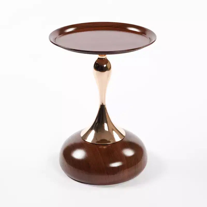 Mesa auxiliar redonda con cola de sirena de 21", mesa auxiliar pedestal de metal estilo Art Déco, mesa auxiliar estilo bandeja minimalista para espacios pequeños (marrón nogal)