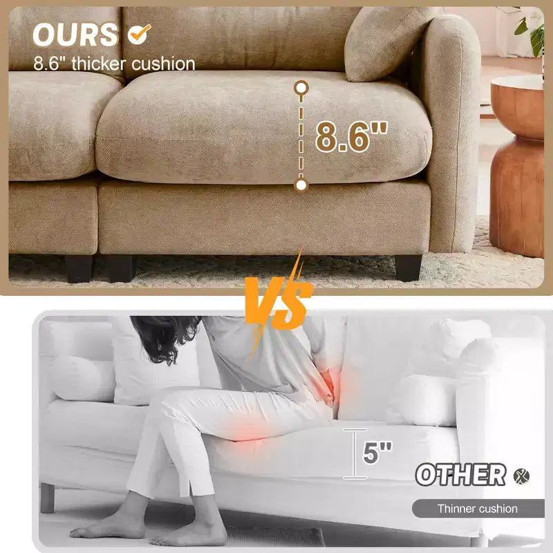 MAYEERTY Loveseat Cloud Sectional Sofa with Ottoman Tufted Cushion Backrest Design Armrests for Living Room Camel