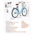 VEVOR Bicicleta Crucero, 1 Velocidad, Bicicleta Crucero de Playa de 26 Pulgadas Azul Claro con Cesta de Gran Capacidad y Portaequipajes Trasero, Bicicleta Crucero Segura y Robusta, Azul Claro