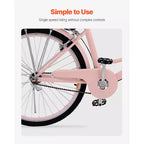 VEVOR Bicicleta de Crucero, 1 velocidad, Bicicleta de Crucero de Playa Rosa de 26 pulgadas con Cesta de Gran Capacidad y Portaequipajes Trasero, Bicicleta de Crucero Segura y Resistente, Rosa