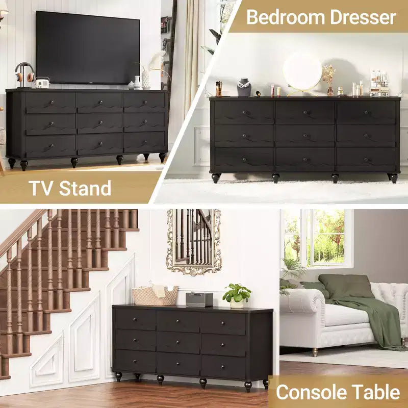 Besiost Closet Storage Cabinet with 9 Drawers, Wooden Dresser with Scalloped Front